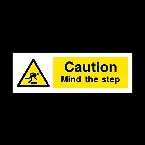 2x Mind the step warning Sign 300mm x 100mm - Self Adhesive Sticker (WG11)