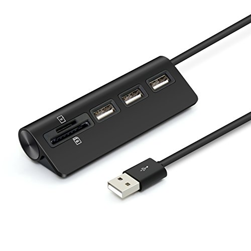 Cateck Bus-Powered USB 2.0 3-Port Hub with 2-Slot Card Reader Combo for iMac, MacBook Air, MacBook Pro, MacBook, Mac Mini, PCs and Laptops,Black