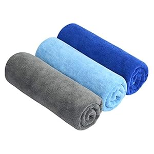 SINLAND Microfibre Gym Towel Ultra Absorbent Pack of 3 33 x 74 cm Light blue+Blue+Grey