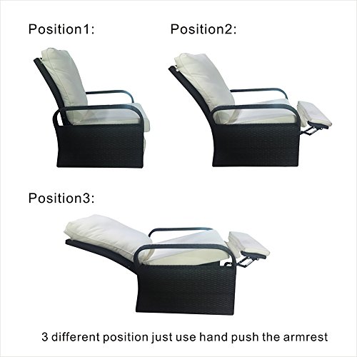 BABYLON Outdoor Recliner Wicker Patio Adjustable Recliner Chair with 5.11" Cushions and Ottoman,Rust-Resistant Aluminum Frame,All-Weather Resin Rattan, Grey&Beige