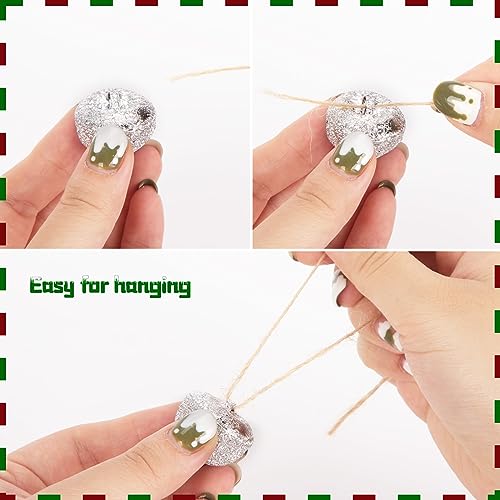 Shindel 100PCS Christmas Jingle Bells, Craft Bells Bulk 1 Inch Unique Silver Bells for Christmas Tree Home Decoration