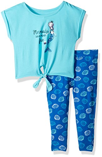 French Toast Baby Girls' Short Sleeve Tie Front Tee/ Printed Capri Legging Set, Blue Curaco, 12 Months