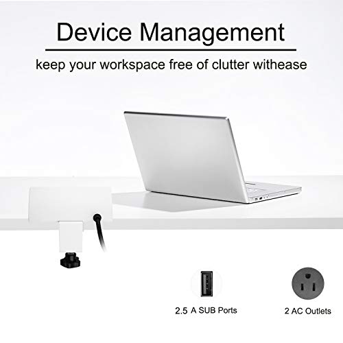 Desktop Power Strip Socket with USB, Conference Desk Power Outlets with Clamp Mount, 6.5 ft Extension Cord Connect 2 Plugs for Home Office Reading