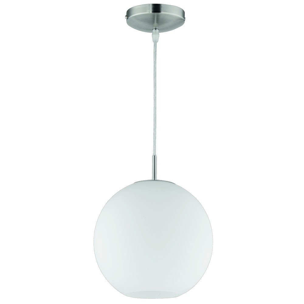 Reality Leuchten R30152507 Pendant Light Requires 1x E27 Maximum 60 Watt Bulb (Not Included) / Matte Nickel/Frosted White Glass/Diameter 25 cm/Maximum Hanging Length 150 cm