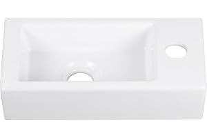 DeerValley 14"x7" Wall Mount Sink, White Ceramic Rectangle Corner Sink, Wall Mount Floating Sink, Wall Hung Basin, Small Sink