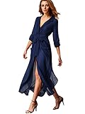 ROMWE Women's Long Sleeve Casual Pocket Split Long Shirt Dress