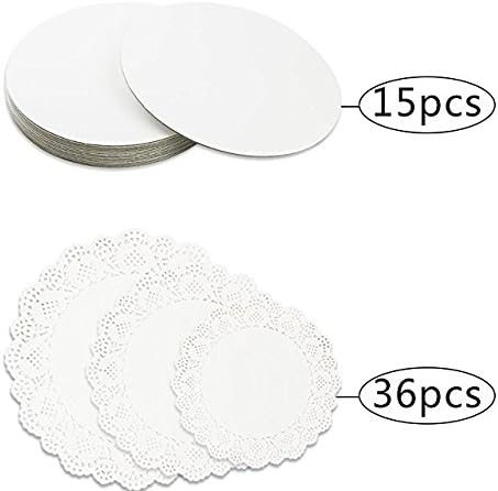 Tomnk 15pcs Round Cake Circle Boards (L/10", M/8.5", S/6.5") with 36pcs Round Cake Paper Doilies for Food Decorative