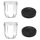 Blendin 2 Pack Short Cup with Black Jar Lid, Fits Original Magic Bullet Blender Juicer 250W MB1001
