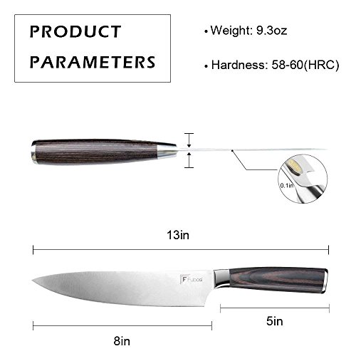 image for Fubosi Chef Knife, Kitchen Knives 8 Inch Stainless Steel Full Tang Bla