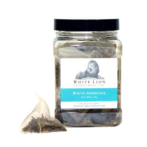 White Lion Tea - White Ambrosia 25 Tea Sachets, White Tea, Low In Caffeine