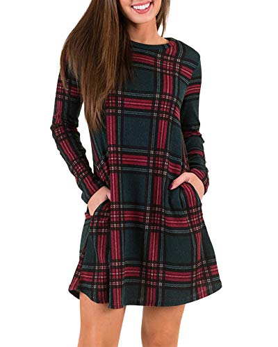 Mirol Womens Long Sleeve Plaid Color Block Casual Swing Loose