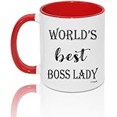 LXQM World’s Best Boss Lady Coffee Mug, Funny Office Tea Cup, Boss Gifts for Women, Birthday Christmas New Year Gifts Bosses Gift from Employee, Coworker, Friend 11oz Ceramic Novelty Mug (ladyred)