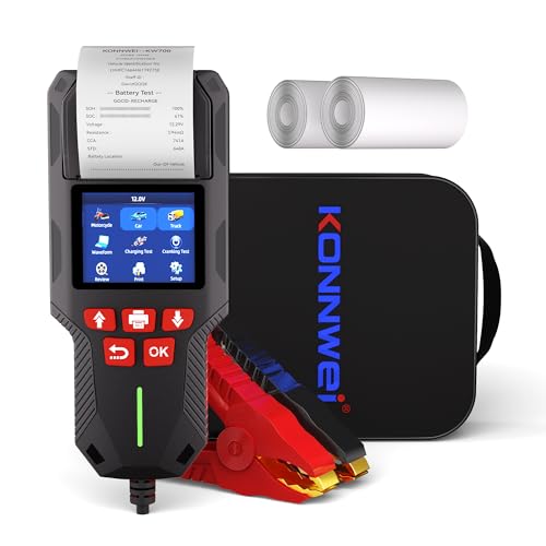 KONNWEI Probador de Batería de Coche con Impresora, Probador de Carga de Batería Automotriz de 12V 24V 10-2000CCA, Analizador de Batería de Arranque y Carga, Probador de Alternador para Coche, Camión
