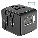 Universal Travel Adapter, OSPORTFUN All-in-one International Power Adapter with 2.4A Dual USB, European Adapter Travel Power Adapter Wall Charger for UK, EU, AU, Asia Covers 150+Countries (Black)
