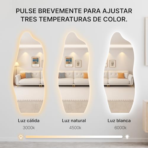 Kalonzao Espejo de Cuerpo Completo con Luz Led, 48 * 20 Pulgadas Espejo Cuerpo Completo 3 Colores, para Entrada,Sala,Dormitorio
