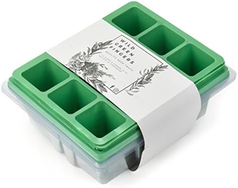 Large Cell Grow Tray for Seed Starting, Herb and Salad Propagator with Tall Dome, Reusable and Recyclable - Pack of 6 - 12 Cells Each, 72 Cells Total - Free plant labels!