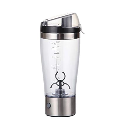 GZQNAN Sports Nutrition Protein Shaker Bottle/Electric Stirring /Vortex Mixer for Powder Shake (450ml / 16oz, Silver)
