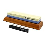 Kota Japan Premium Sharpening Stone 600-3000 Whetstone Knife Sharpener. EASY USE eBook & Blade Guide. No-Slip Bamboo Wood Base. GUARANTEED to Give You Razor Sharpness.