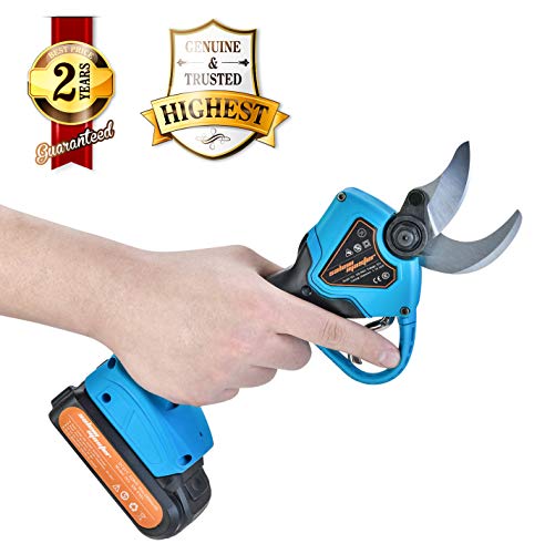 SALEM MASTER Professional Cordless Electric Pruning Shears with 2 Pack Backup Rechargeable 2Ah Lithium Battery Powered Tree Branch Pruner, 30mm (1.2 Inch) Cutting Diameter, 6-7 Working Hours