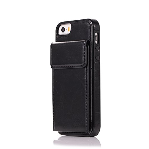 Scheam , iPhone SE 5SE 5 5S Case Wallet Leather, iPhone SE 5SE 5 5S Case with Card Holder and Kickstand, iPhone SE 5SE 5 5S Wallet Case with PU, PU Case Case Compatible with iPhone SE 5SE 5 5S Black - Thumbnail 7