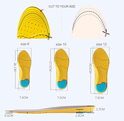 Greenour Arch Support Insoles Memory Foam Work Boots Sports Shoe Insert Shock Absorption & Cushioning from Flat Feet Running Camping, Men 8-12 / Women 10-14