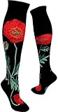 ModSock Womens Bold Poppies Knee Socks 6-10 Black