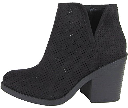 MVE Shoes Women's Open Toe Perforated Stacked Block Heel Ankle Bootie, Tarpon Black ISU Size 8