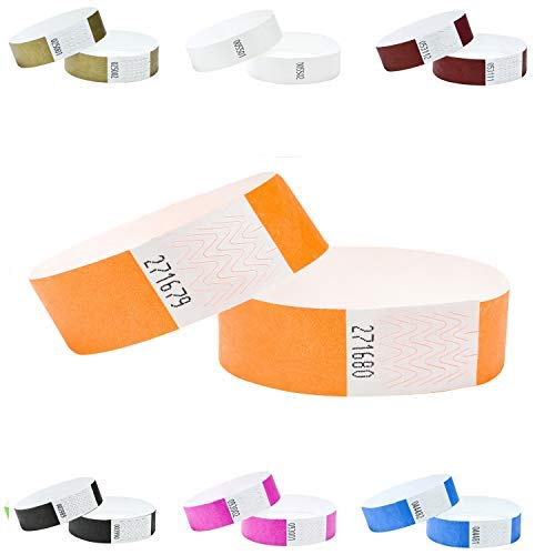 Tyvek Wristbands 3/4 inch 100 Pack, Paper Like Bracelets Used for Events, Nightclubs, waterparks etc. Neon Orange