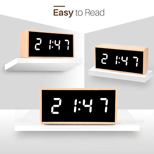 Digital Alarm Clock, MiCar Solid Wood Led Modern Desk Clock with 5.5"x2.36" Display, 7