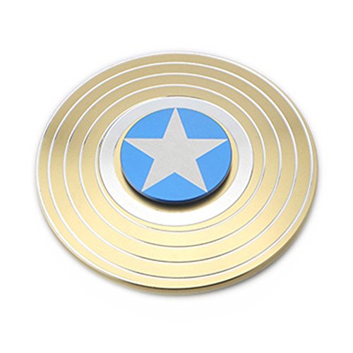 Bukit Cell 3-5 Min Captain American Shield Gold Metal Fidget Spinner Durable Titanium Alloy Metal Hand Spinner EDC ADHD Focus Anxiety Stress Relief Spinner +BC Stylus Pen + BCcloth + Metal Box