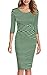 REPHYLLIS Women 3/4 Sleeve Striped Wear to Work Business Cocktail Pencil Dress (Large, Green)