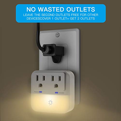 Surge Protector, Plug-in Night Light with 2-Outlet Extender, POWRUI Warm White LED Nightlight with Dusk-to-Dawn Sensor for Bedroom, Bathroom, Kitchen, Hallway, Stairs, 3-Pack - Thumbnail 4