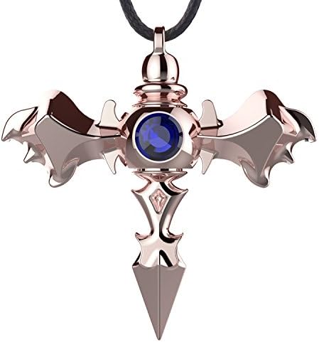 Eving S07 Angel Wings Cross Pendant Necklace With Weave Pattern Leather Chain and Sturdy Titanium Steel Clasp For Men Women 24 inch - Rose Gold
