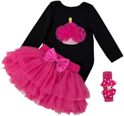 SUMNEE Baby Girls'1st Birthday Cake Tutu Onesie Outfit Newborn Princess Dress 3PCS (XL 12-18 Months, Pink)