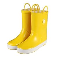 KomForme Plain Color Girl Rubber Rain Boots Waterproof with Handles Yellow