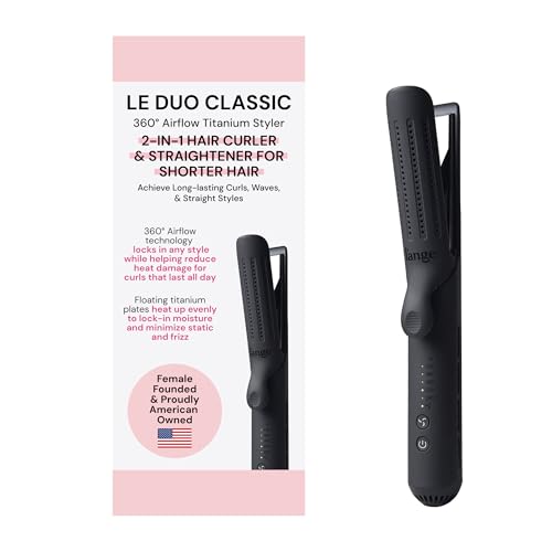 L'ANGE HAIR Le Duo Standard 360° Airflow Styler | 2-in-1 Curling Wand & Titanium Flat Iron Hair Straightener | Professional Hair Curler with Cooling Air Vents | Dual Voltage & Adjustable Temp (Black)