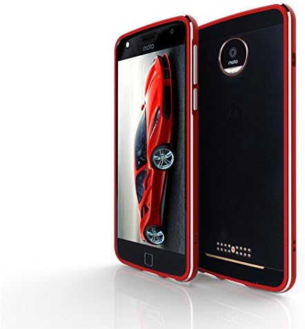 MOTO Z PLAY Bumper,DAYJOY Arc style Aurora Series High precision Diamond Cutting Ultra Slim Premium Aluminum Metal Protective Bumper Frame Case with lanyard for MOTO Z PLAY (RED)
