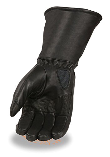 Men's Motorcycle Ultra Long Soft Leather blk wide cuff Reflective Lined Gloves (2XL Regular)