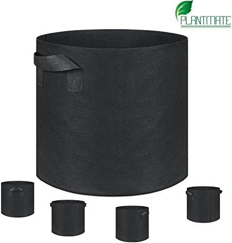 Smart Grow Bags, Root Pouch, 5-Pack 7 Gallon Plantmate Flower Plant Hydroponic Aeration Fabric Pot Container with Handles (Black)