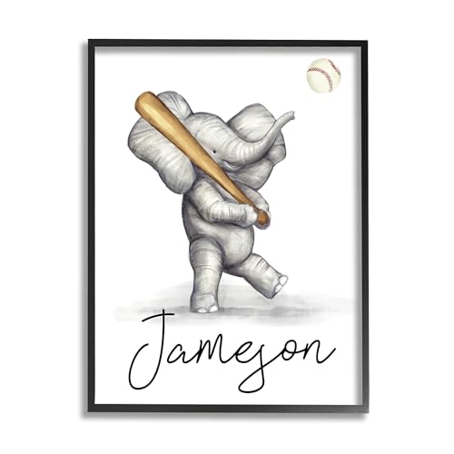 Stupell Industries Elephant Baseball Player Personalized Framed Giclee Art by Z…