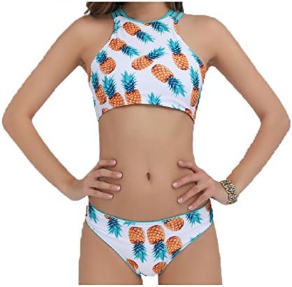 KJY Womens Pineapple Digital Print Split Sexy Bikini Swimsuit