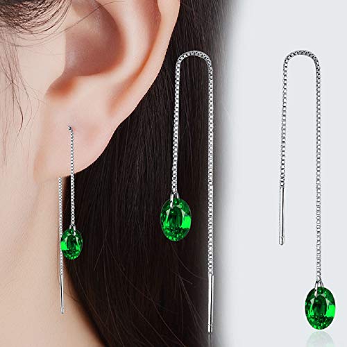 925 Sterling Silver Drop Earrings Colorful Droplet Dangle Threader Earrings for Women