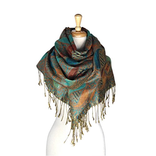 Paskmlna Paisley Pattern Tow Layered Woven Pashmina Shawl Scarf Wrap Stole (A18-03)