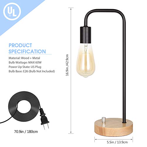 Edison Table Lamp, Industrial Bedside Lamps Set of 2, Wood Desk Lamp