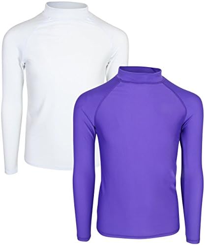 Ingear Swim Girl's Long Sleeve Rash Guard UPF 50+ Shirt (2 Pack) White/Purple, X-Large/14-16