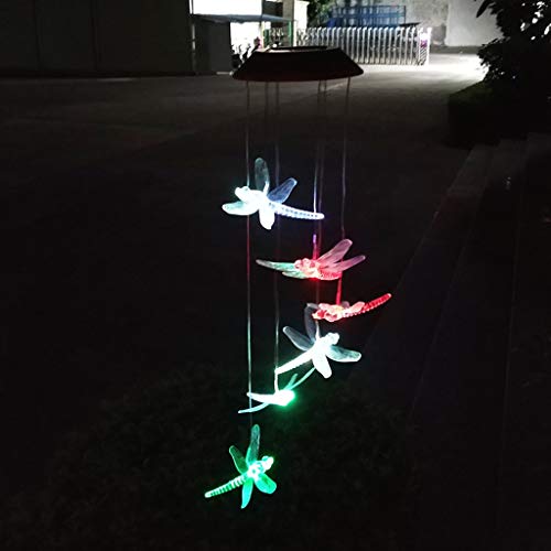 Gotian LED Solar Powered Dragonfly Wind Chimes Light Home Garden Hanging Lamp Decor, Great for Brightening and Embellishing Your Balcony, Garden, Pathway and Child Room