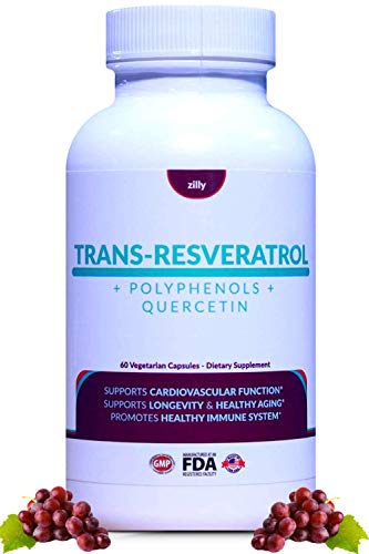 Zilly Resveratrol Supplement - Potent 1400mg Antioxidant Formula with Grape Seed - Natural Trans-Resveratrol Pills for Anti-Aging, Weight Loss, Heart Health - 60 Vegan Capsules
