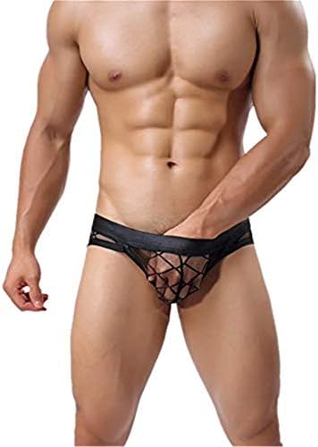 Men's Sexy Transparent Thongs Grid Perspective Underpants See Through Tight Mesh Grid Comfy Underwear Breathable Thong Boxers Briefs Shorts Low Rise Bikini G-String Briefs
