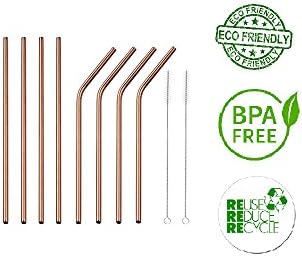 ViGreen Rose Gold Stainless Steel Reusable Straws (Set of 4: 2 Bent + 2 Straight)