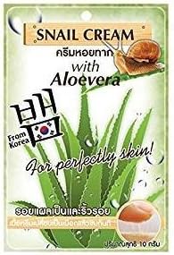 Korea Snail Cream with Aloe Vera Snail Face Mask, Facial Treatments Serum with Aloe Vera, Anti Wrinkle, Anti Acne for Perfectly Skin 10g. / Sachet Travel Size ( Pack of 6 )